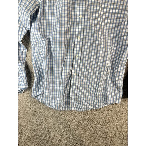 LL Bean Polo Men's M Blue Long Sleeve Plaid Wrinkle Free Slightly Fitted - Picture 7 of 11